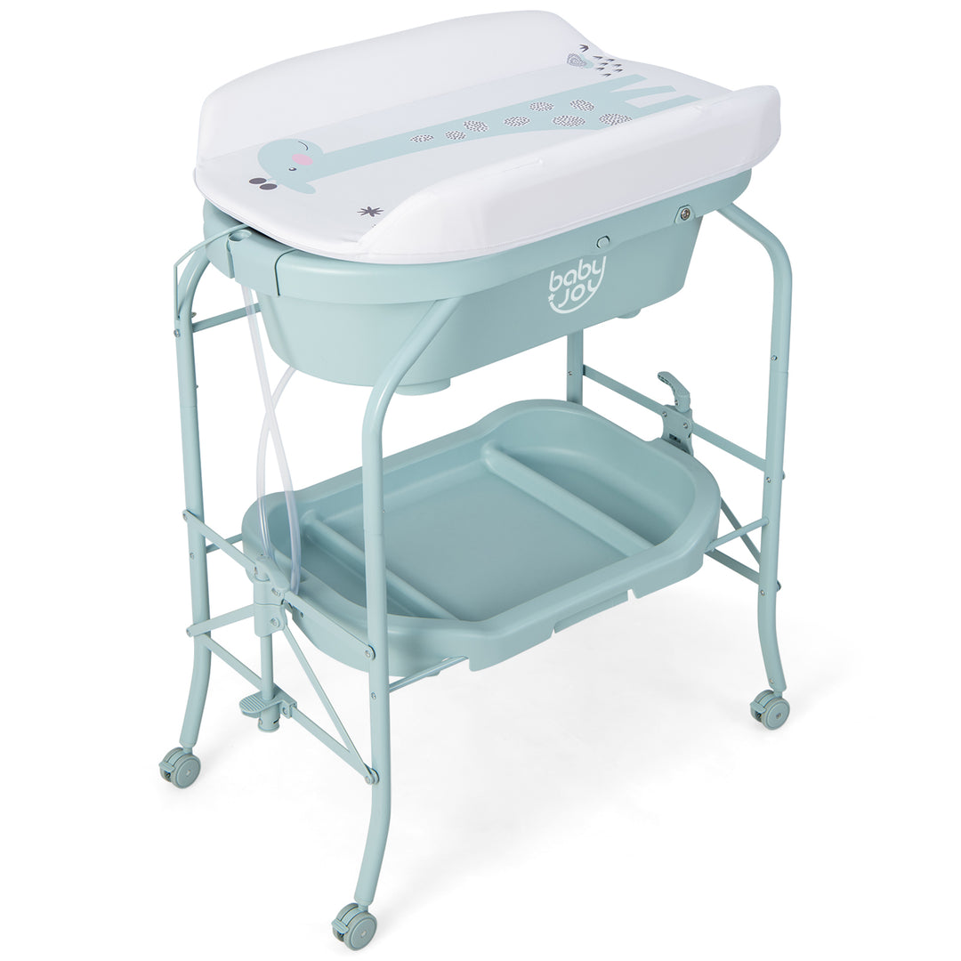 Baby Change Table with Bathtub and Folding Changing Station-Blue