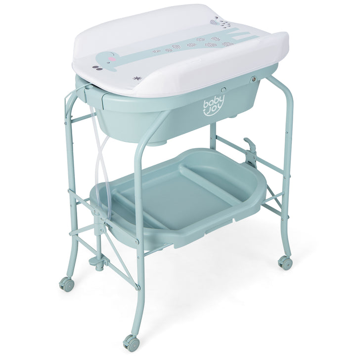 Baby Change Table with Bathtub and Folding Changing Station-Blue