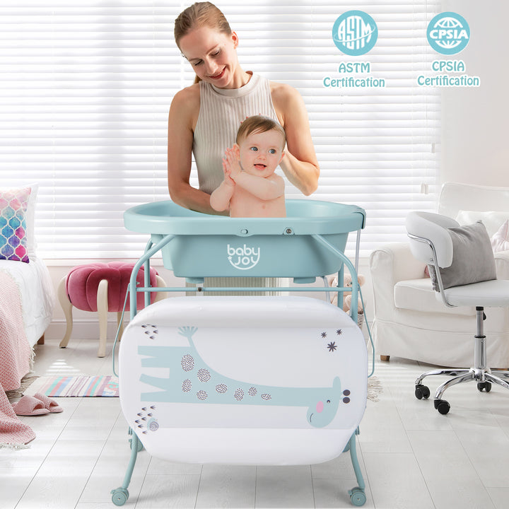 Baby Change Table with Bathtub and Folding Changing Station-Blue