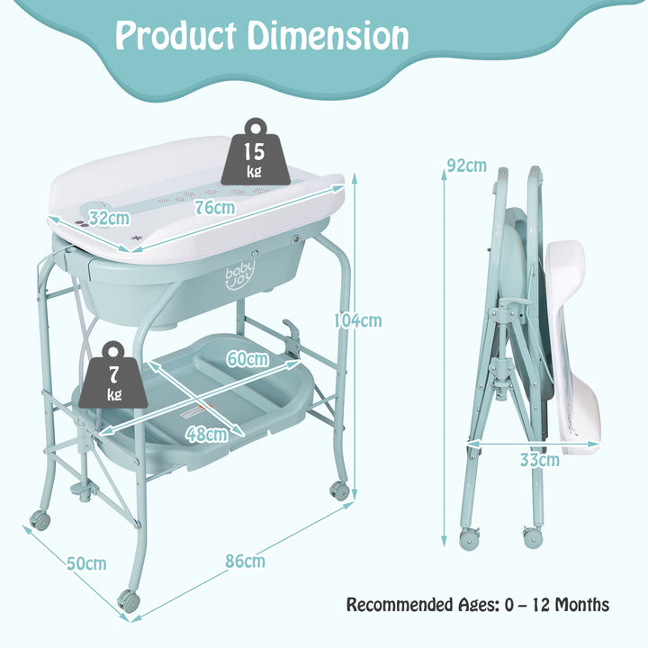 Baby Change Table with Bathtub and Folding Changing Station-Blue