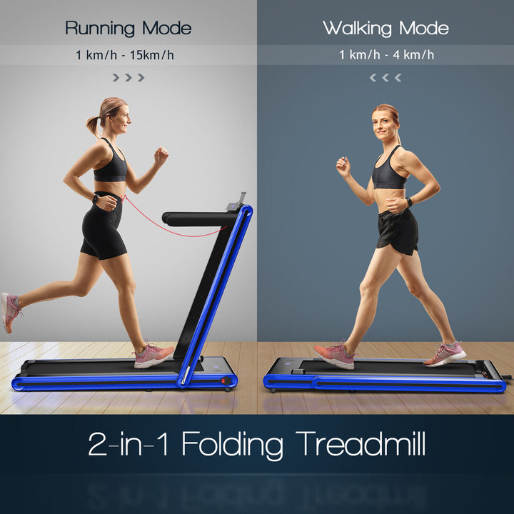 Folding Under Desk Treadmill with Dual LED Display-Blue