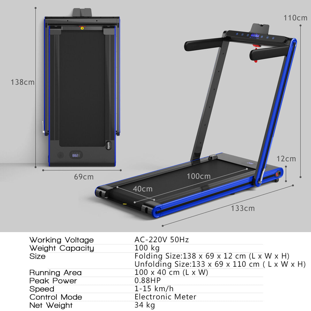 Folding Under Desk Treadmill with Dual LED Display-Blue