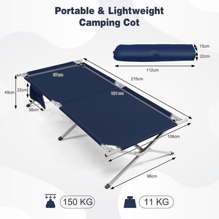 Foldable Camping Cotwith  Carry Bag and Storage Pocket-Blue