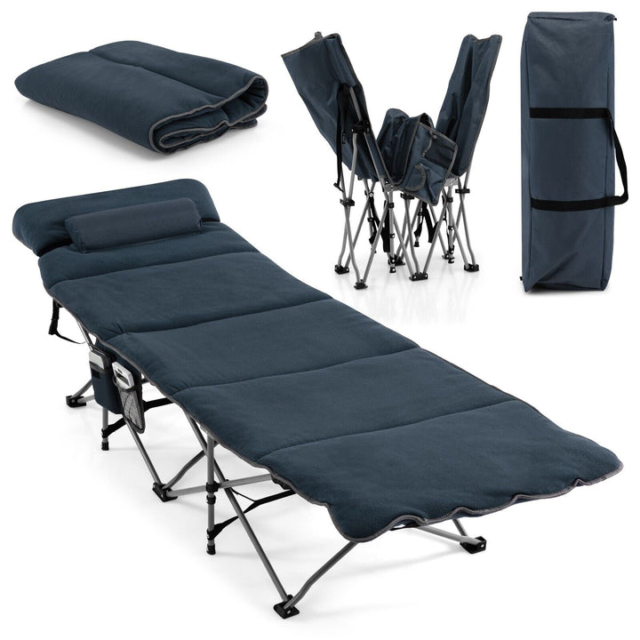 Portable Folding Camping Cot with Removable Mattress and Carry Bag-Blue