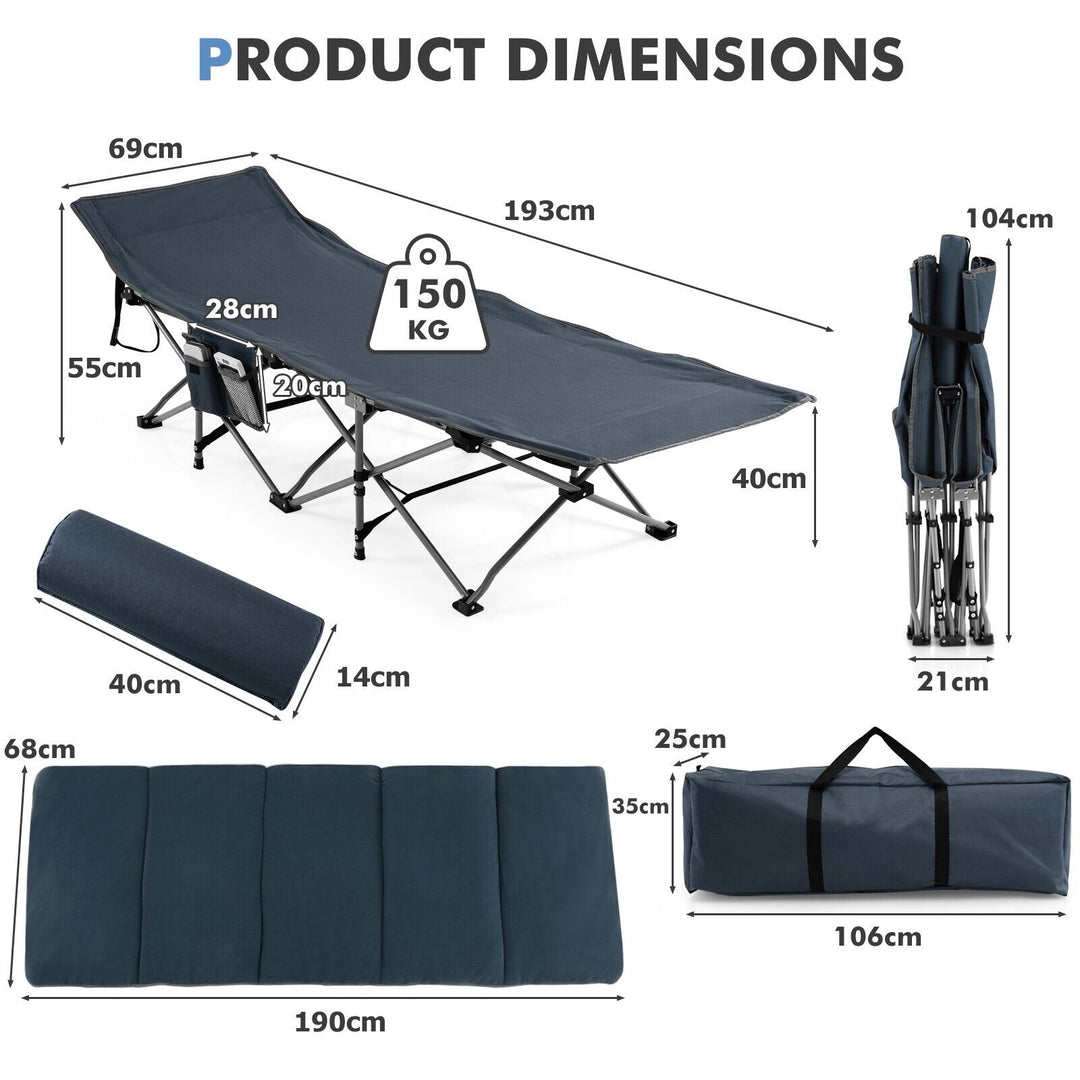 Portable Folding Camping Cot with Removable Mattress and Carry Bag-Blue