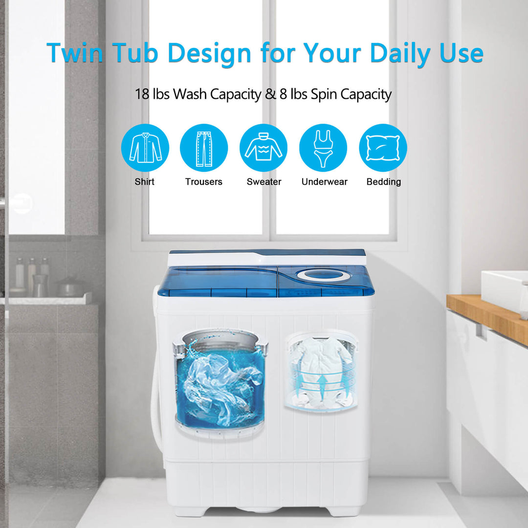 Portable Twin Tub Wash Machine with Spin Dryer-Blue