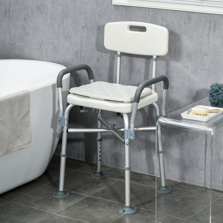 Aluminium Shower Chair with Backs and Arms, Height Adjustable Shower Seat with Removable Padded Cushion, Bath Stool for Seniors, Disabled, Pregnant, White