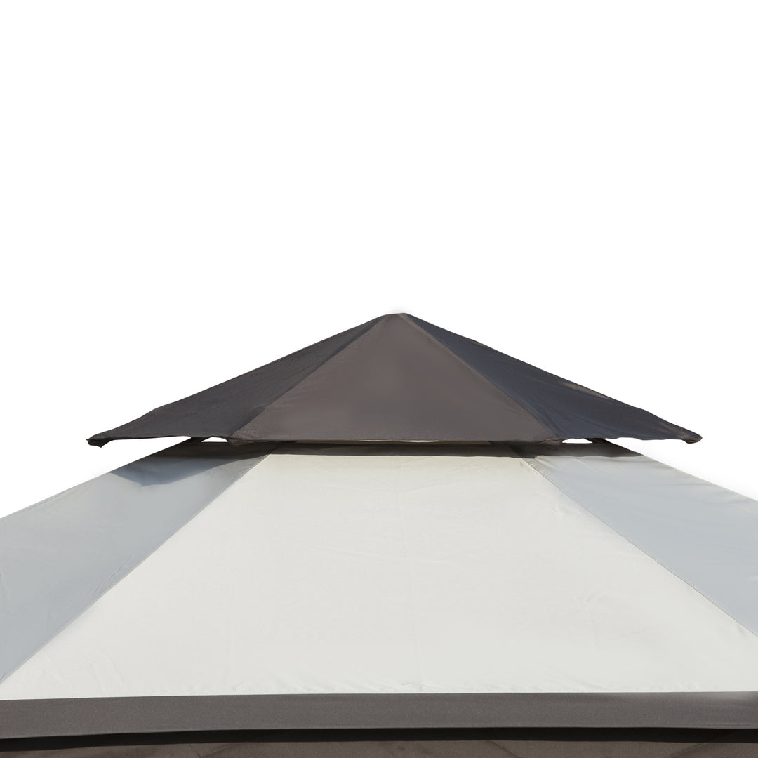 Outsunny 3.4m Steel Gazebo Canopy Party Tent Garden Pavilion Patio Shelter with Curtains &amp; 2 Tier Roof, Beige