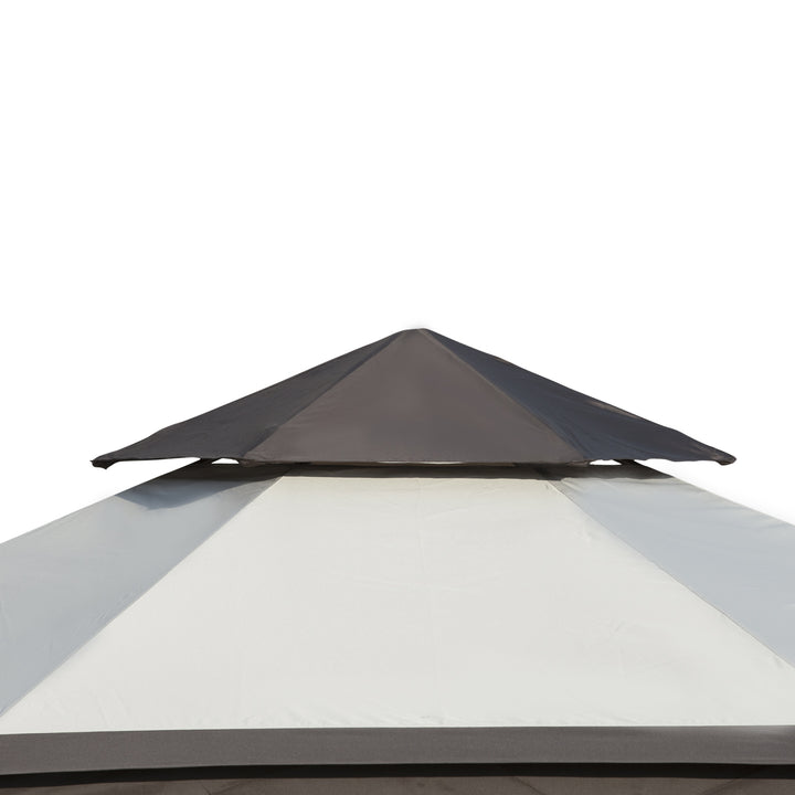 Outsunny 3.4m Steel Gazebo Canopy Party Tent Garden Pavilion Patio Shelter with Curtains &amp; 2 Tier Roof, Beige