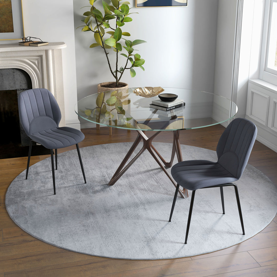 Velvet Dining Chairs Set of 2, 2 Piece Dining Room Chairs with Backrest, Padded Seat and Steel Legs, Dark Grey