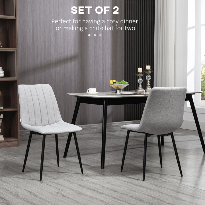 Grey Dining Chairs of 2, Modern Kitchen Chairs with Linen-touch Upholstery and Steel Legs for Living Room, Bedroom, Grey