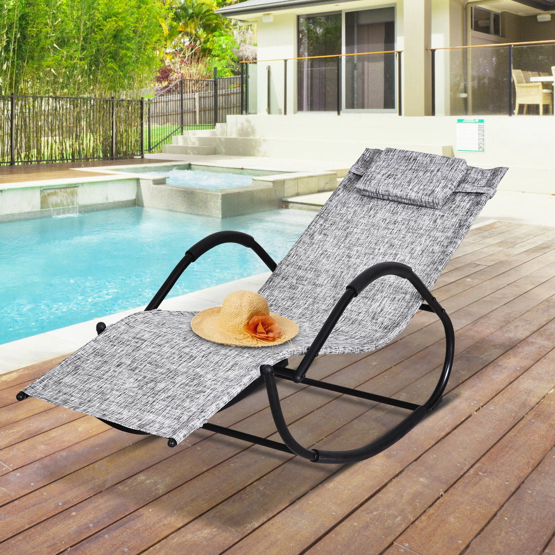 Outsunny Patio Rocking Lounge Chair Texteline Zero Gravity Rocker Outdoor Patio Garden Recliner Seat w/ Padded Pillow - Grey