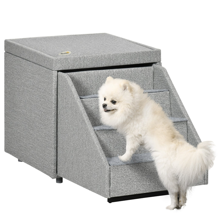 PawHut 2 in 1 Dog Steps Ottoman, 4-Tier Pet Stairs for Small Medium Dogs and Cats, with Storage Compartment