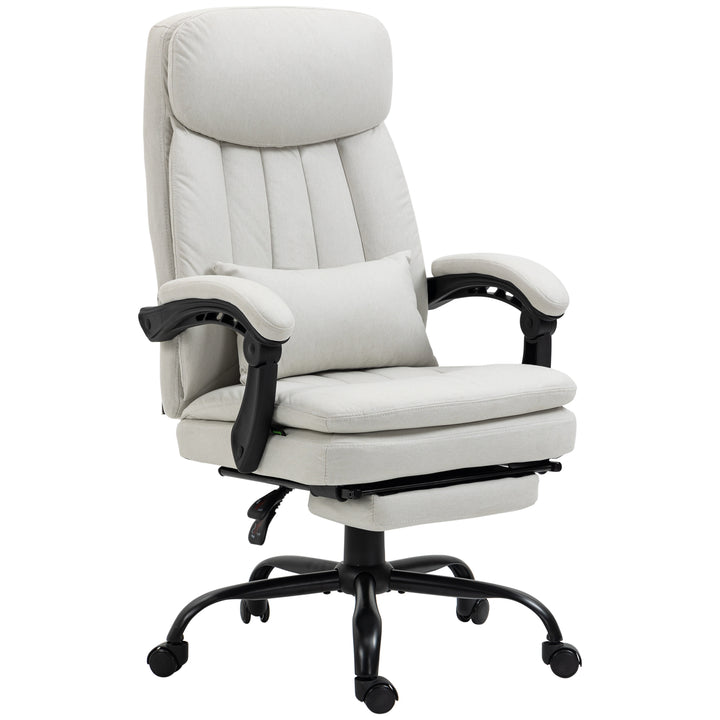 Vibration Massage Office Chair w/ Heat, Lumbar Support Pillow-Cream White