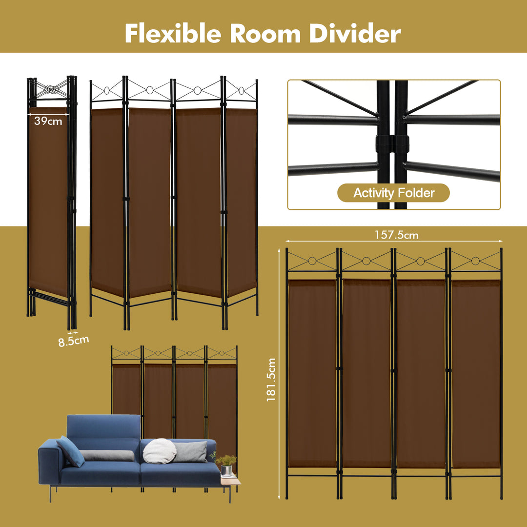 6 Feet 4-Panel Light Weight Room Divider with Polyester Cloth-Brown