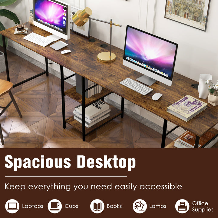 Wooden Industrial L-Shaped Desk with Storage Shelves-Rustic Brown