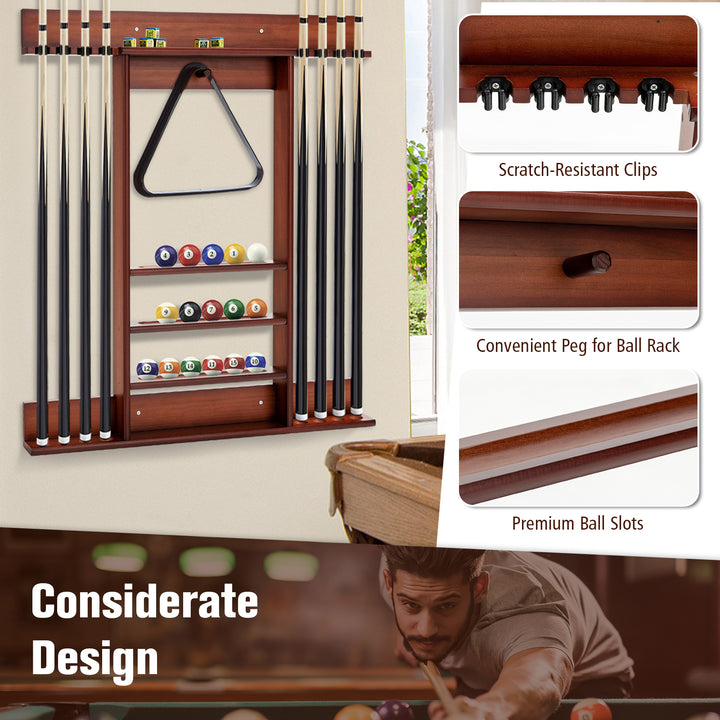 Wall-Mounted Billiards Pool Cue Rack-Brown