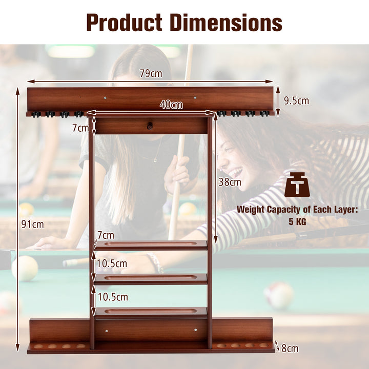 Wall-Mounted Billiards Pool Cue Rack-Brown