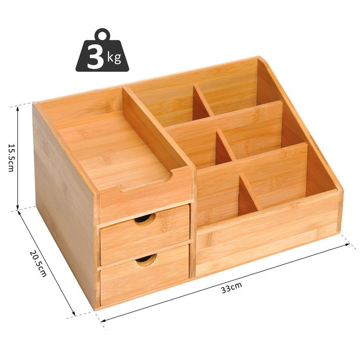 Organiser Holder Multi-Function Storage Caddy Drawers Home Office Stationary Supplies 7 Storage Compartments and 2 Drawers  Natural Wood