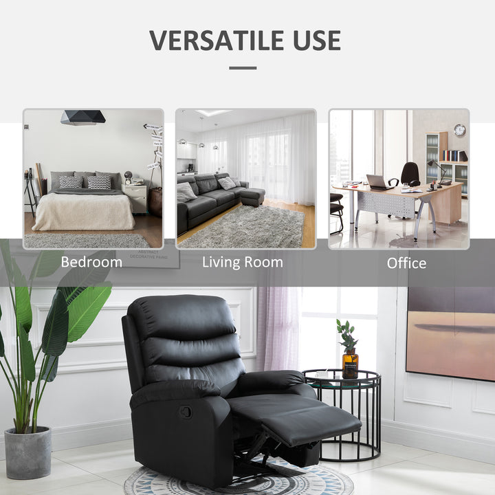 Single Recliner Sofa PU Leather Armchair Padded Armrest Reclining Cinema Chair Living Room Lounge (Black)