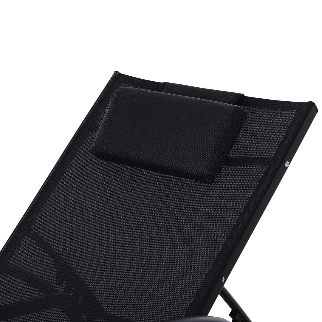 Outsunny Garden Patio Sun Lounger Half Circle Armrest Adjustable Head Footrest Aluminium Frame Textline Seat &amp;Pillow Garden Outdoor - Black