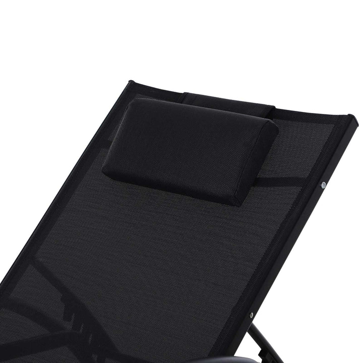 Outsunny Garden Patio Sun Lounger Half Circle Armrest Adjustable Head Footrest Aluminium Frame Textline Seat &amp;Pillow Garden Outdoor - Black