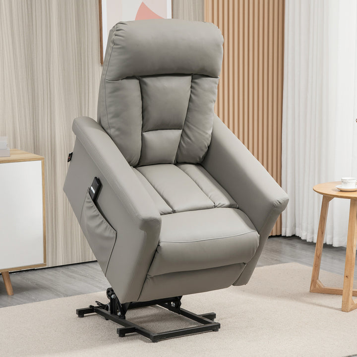 Power Lift Chair, PU Leather Recliner Sofa Chair for Elderly with Remote Control, Side Pocket, Grey