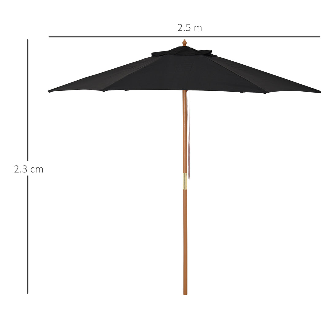 Outsunny 2.5m Wood Garden Parasol Sun Shade Patio Outdoor Wooden Umbrella Canopy Black