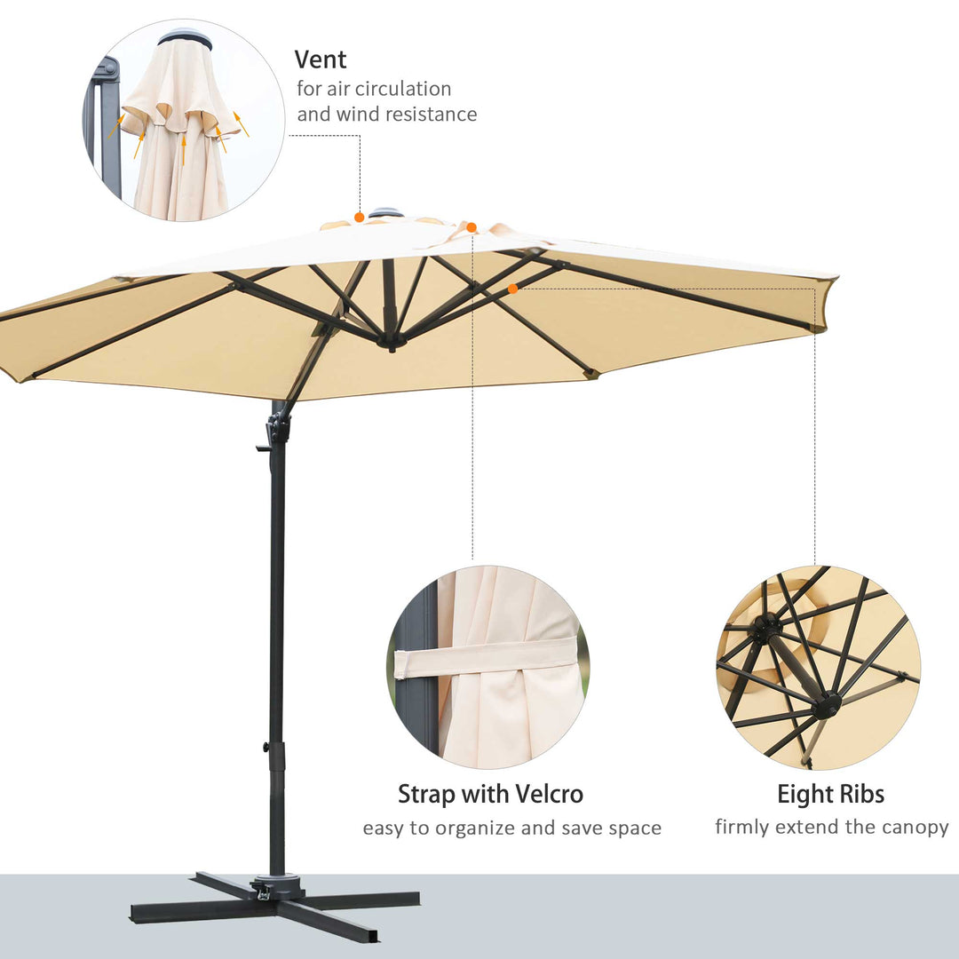 3(m) Patio Offset Parasol Roma Umbrella Cantilever Hanging Sun Shade Canopy Shelter 360¡ Rotation with Cross Base - Beige