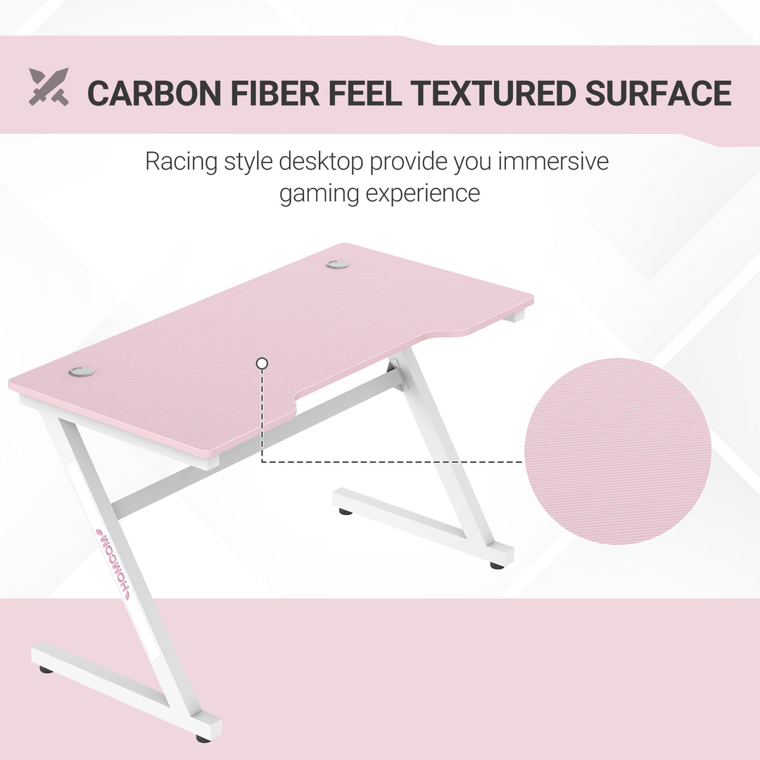HOMCOM 1.2m Gaming Desk Z-Shaped Racing Style Home Office Computer Table with 2 Cable Managements for E-sport Study Workstation Pink