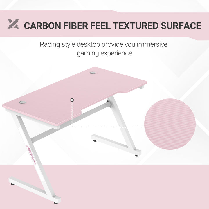 HOMCOM 1.2m Gaming Desk Z-Shaped Racing Style Home Office Computer Table with 2 Cable Managements for E-sport Study Workstation Pink