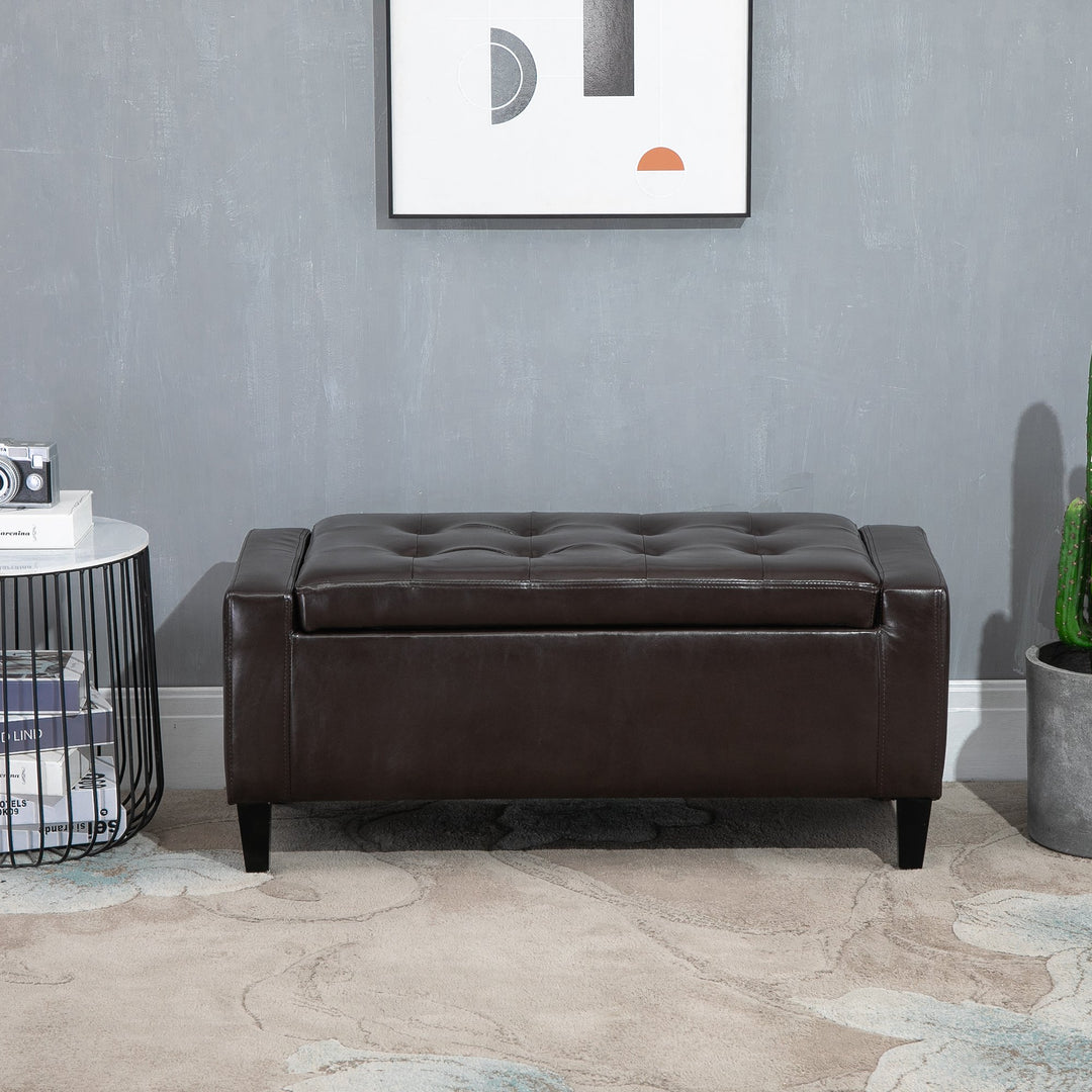 HOMCOM PU Leather Upholstered Lift-Top Tufted Ottoman Brown