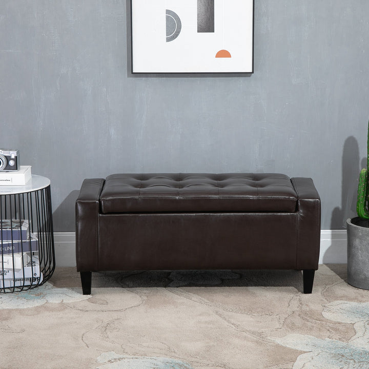 HOMCOM PU Leather Upholstered Lift-Top Tufted Ottoman Brown