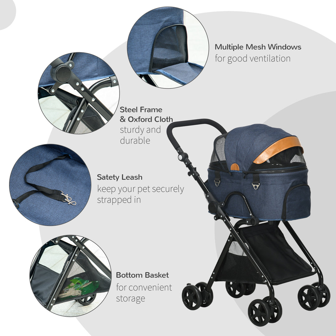 PawHut Oxford Cloth 2-in-1 Convertible Pet Stroller Pushchair Blue/Orange