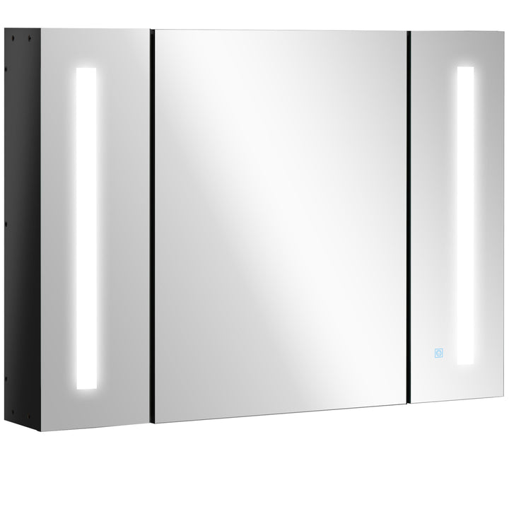 kleankin LED Bathroom Cabinet with Mirror, Wall Mounted Dimmable Storage Organiser with 3 Mirrored Doors and Adjustable Shelves