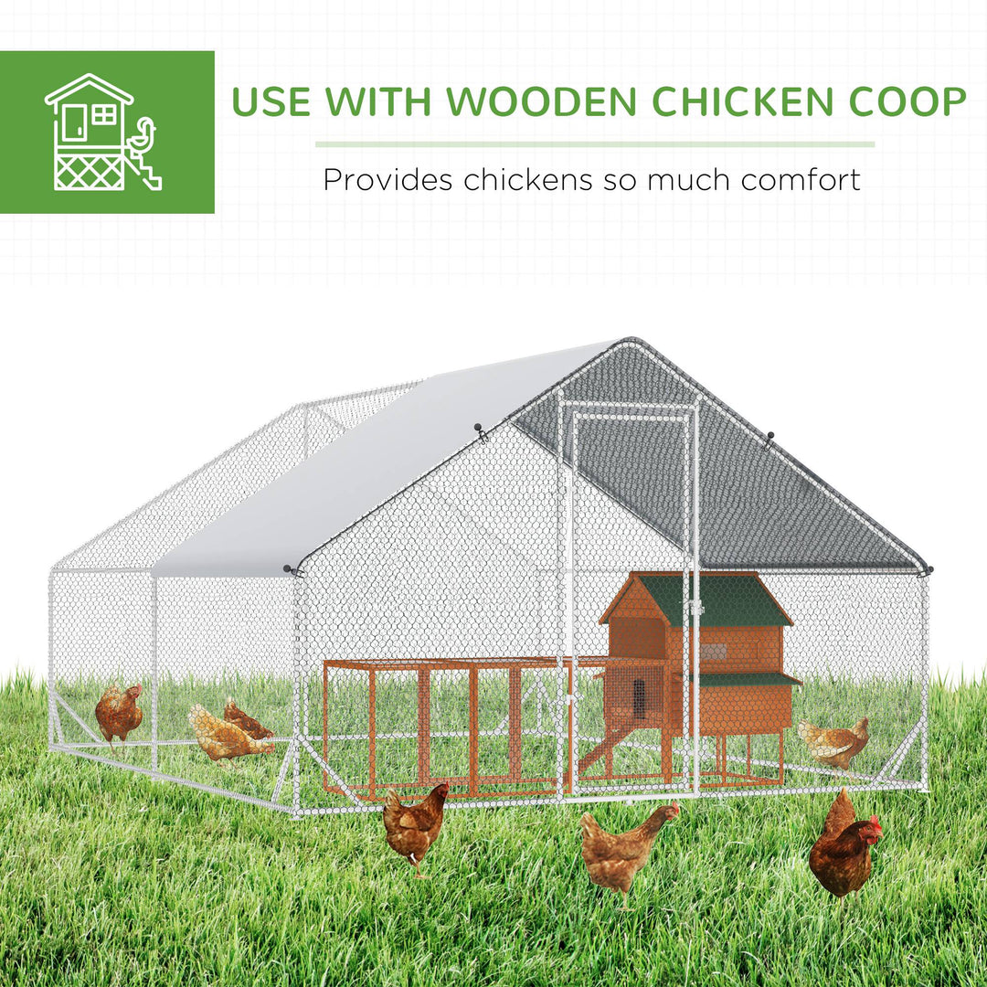 PawHut Walk In Chicken Run Galvanized Chicken Coop Hen Poultry House Rabbit Hutch Pet Playpen Backyard W/ Water-Resist Cover, 3 x 4 x 2m