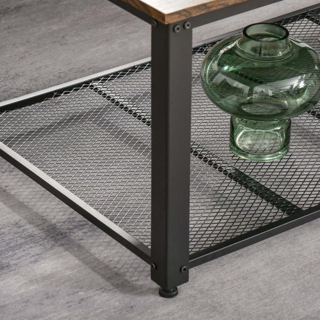 Coffee Cocktail Table Industrial Style w/ Storage Shelf Wood Grain Look Modern Furniture Versatile Use For Living Room Entryway Office