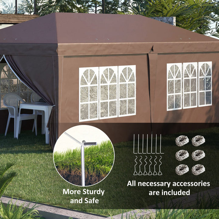 3 x 6 m Pop Up Gazebo with Sides and Windows, Height Adjustable Party Tent with Storage Bag for Garden, Camping, Event, Brown