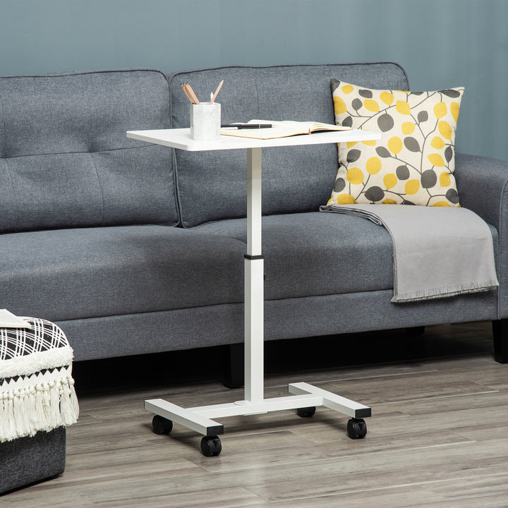 Mobile Overbed Table, Rolling Laptop Stand with Wheels, Height Adjustable Sofa Side Table for Home Office, White