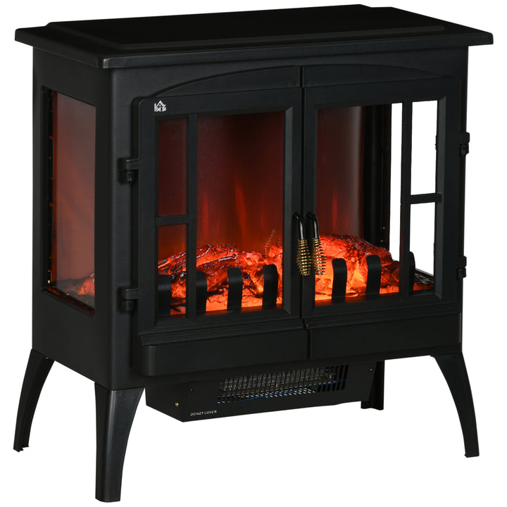 3-Sided Electric Fireplace Heater, Quiet Freestanding Fire Stove with LED Flame Effect, Level-less Temperature Control, Overheating Protection