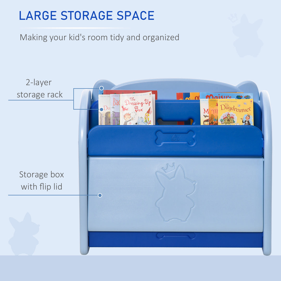 Kids Toy Storage Organizer Bookshelf Unit with 2-layer Storage Rack Box with Flip Lid for Bedroom Playroom Living Room Nursery Blue