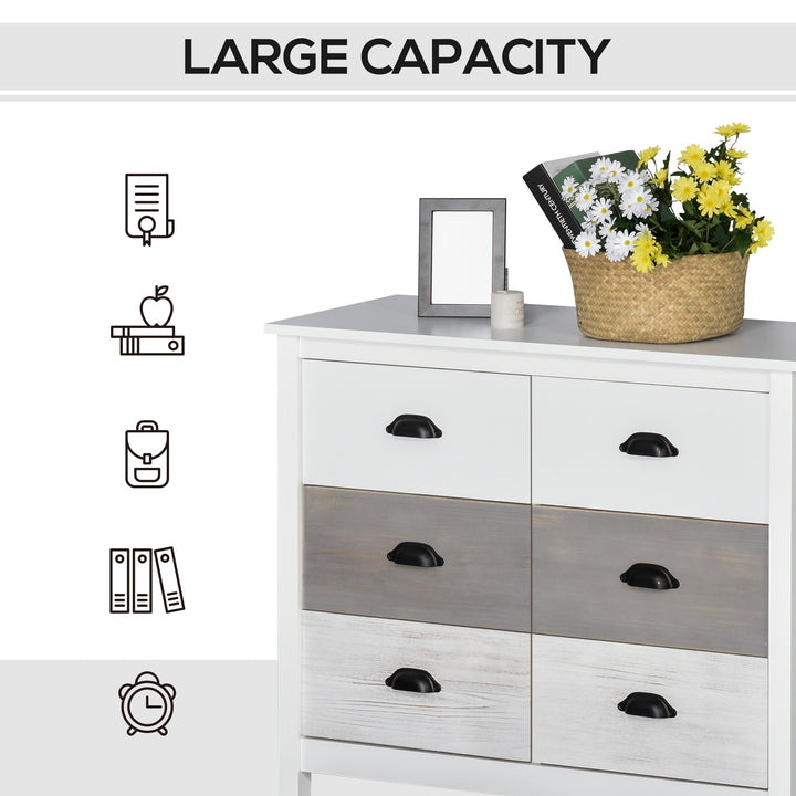 Side Cabinet Home Organizer with 6 Storage Drawer Unit, Round Handle for Bedroom, Living Room