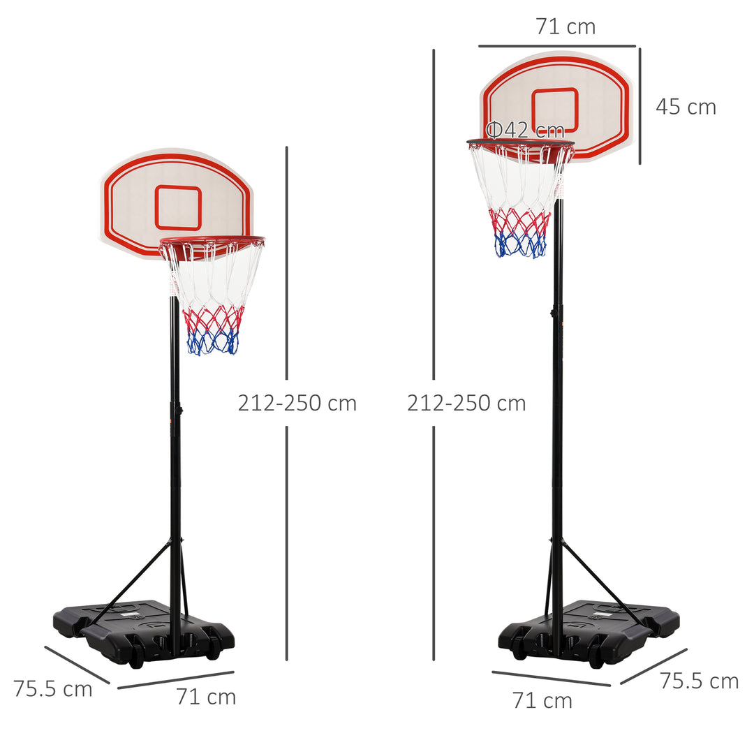 Portable Basketball Stand 175-215cm Adjustable Height Sturdy Rim Hoop w/ Large Wheels Stable Base Net Free Standing