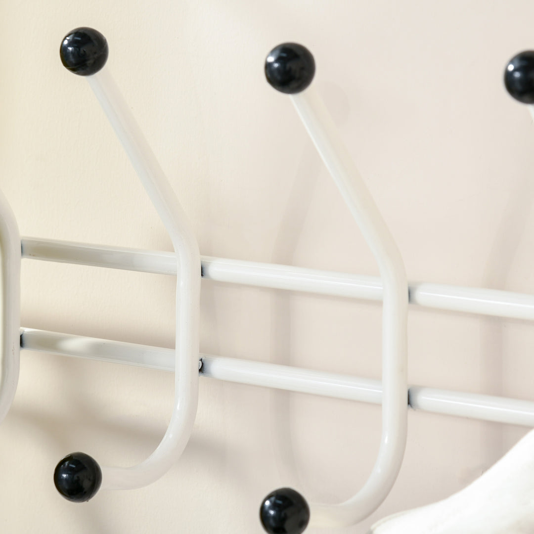 Coat Rack Stand Hall Tree Hallway Furniture with 18 Hooks 3-Tier Shoe Rack Metal Frame for Entryway Bedroom Living Room White