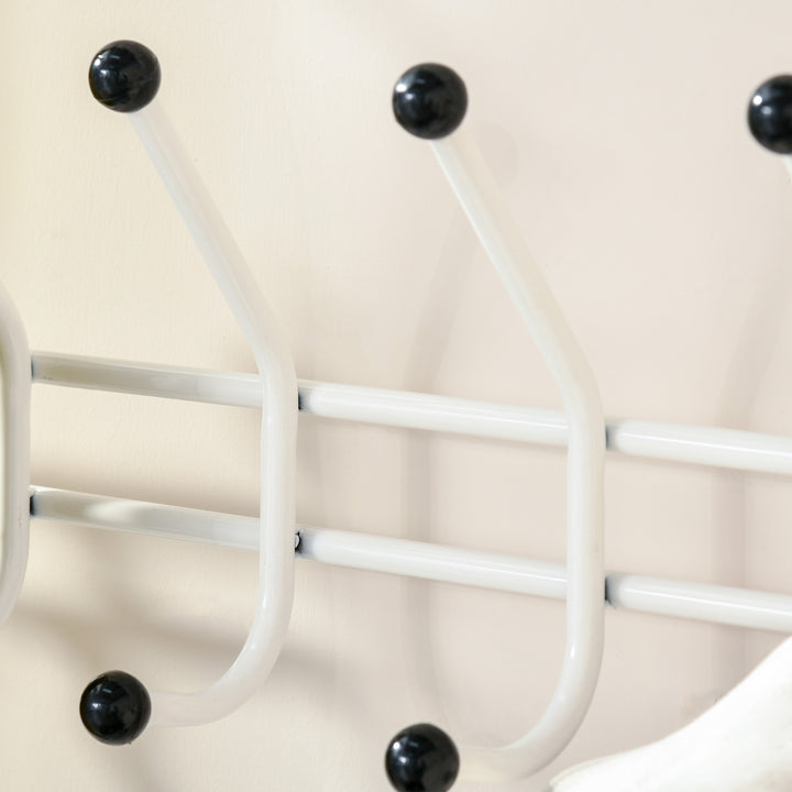 Coat Rack Stand Hall Tree Hallway Furniture with 18 Hooks 3-Tier Shoe Rack Metal Frame for Entryway Bedroom Living Room White