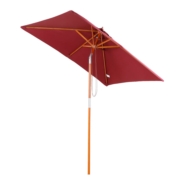 Outsunny 2 x 1.5m Patio Garden Parasol Sun Umbrella Sunshade Canopy Outdoor Backyard Furniture Fir Wooden Pole 6 Ribs Tilt Mechanism - Wine Red