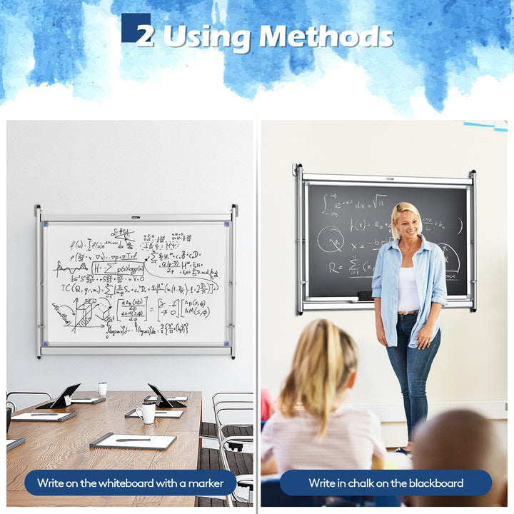 360° Rotating Double-Sided Whiteboard Blackboard with Magnets