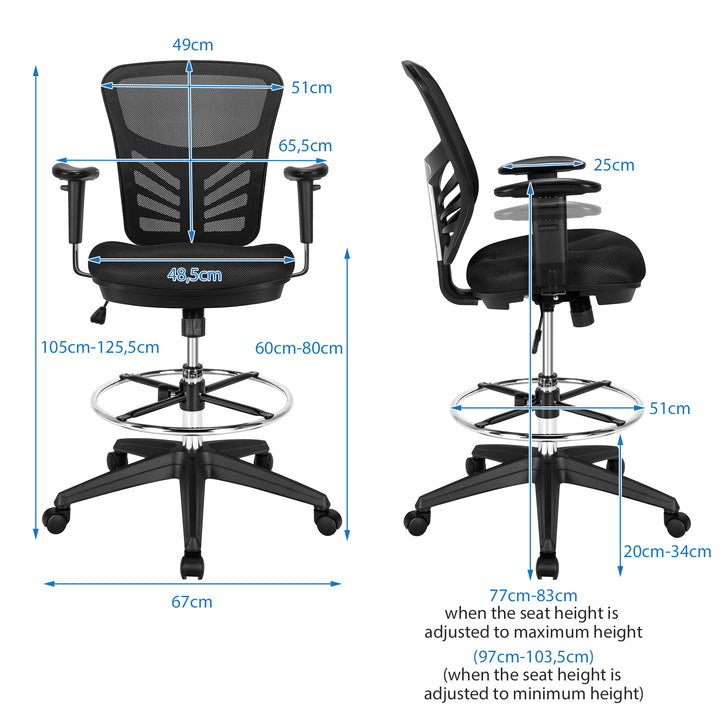 Mesh Drafting Chair with Adjustable Footrest-Black