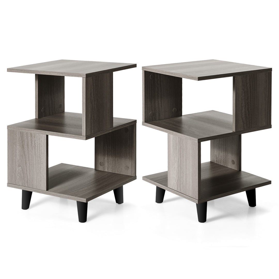 Bedside Table Set of 2 with Storage Shelves