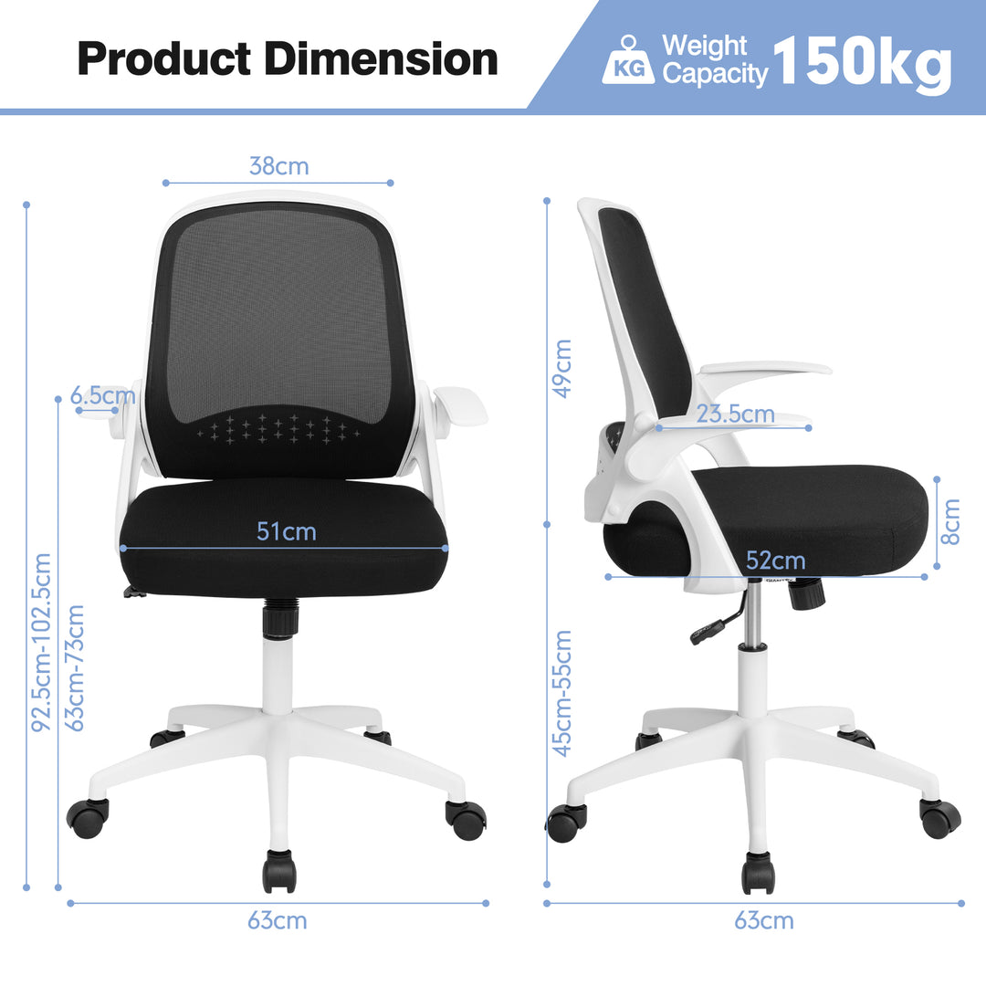 Height Adjust Swivel Rolling Mesh Office Chair-Back-White